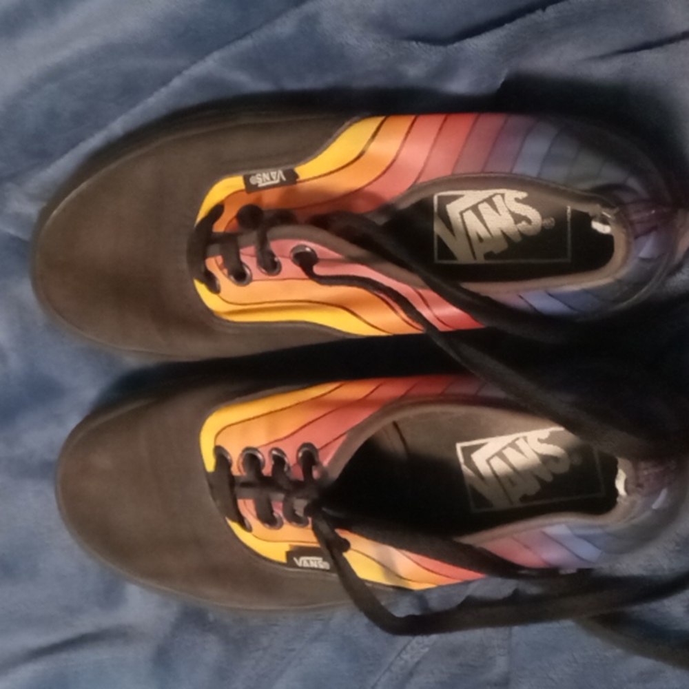 Black and rainbow Vans shoes